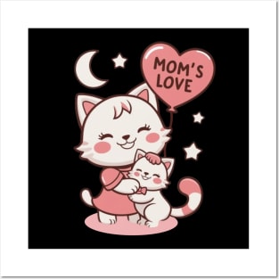 Mom’s Love Cat Mom And Daughter Moon And Stars Cats Lover Posters and Art